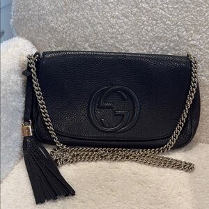 Gucci Soho Black Crossbody Bag with Gold Chain and GG Logo